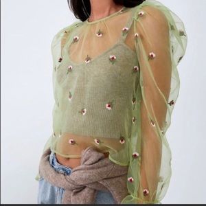 ZARA EMBROIDERED ORGANZA TOP